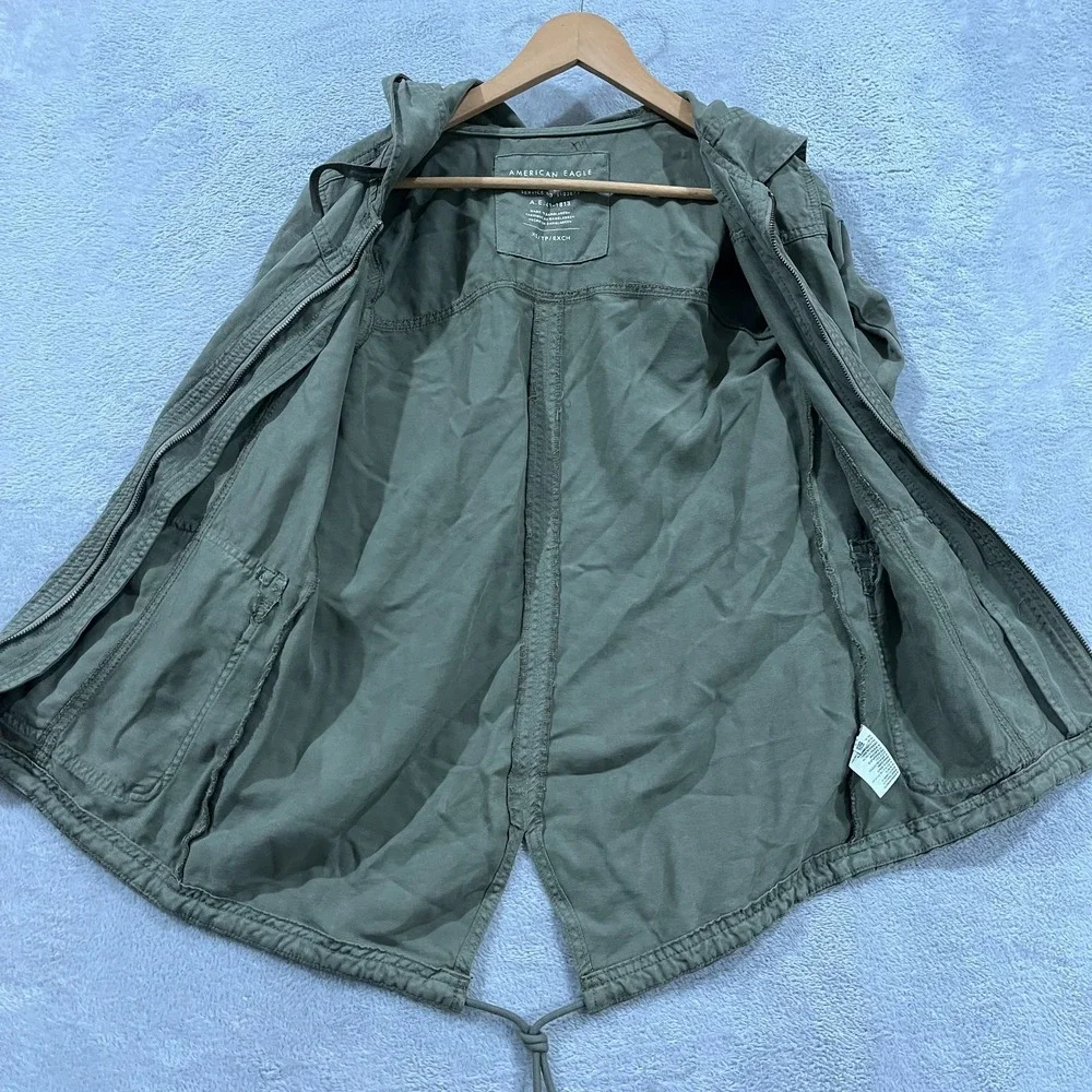 American Eagle Jacket Womens XS Canvas Utility Green Full Zip Hood Lyocell‎ Army